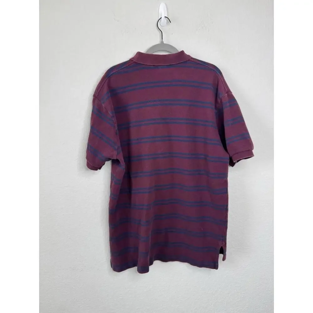 Vtg Ralph Lauren Polo Shirt Men’s Xl Burgundy Striped Preppy Pony Rugby Academia